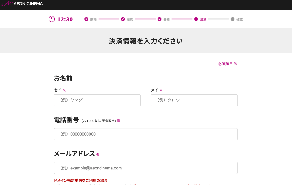 決済情報を入力する（追加料金が発生する場合のみ）